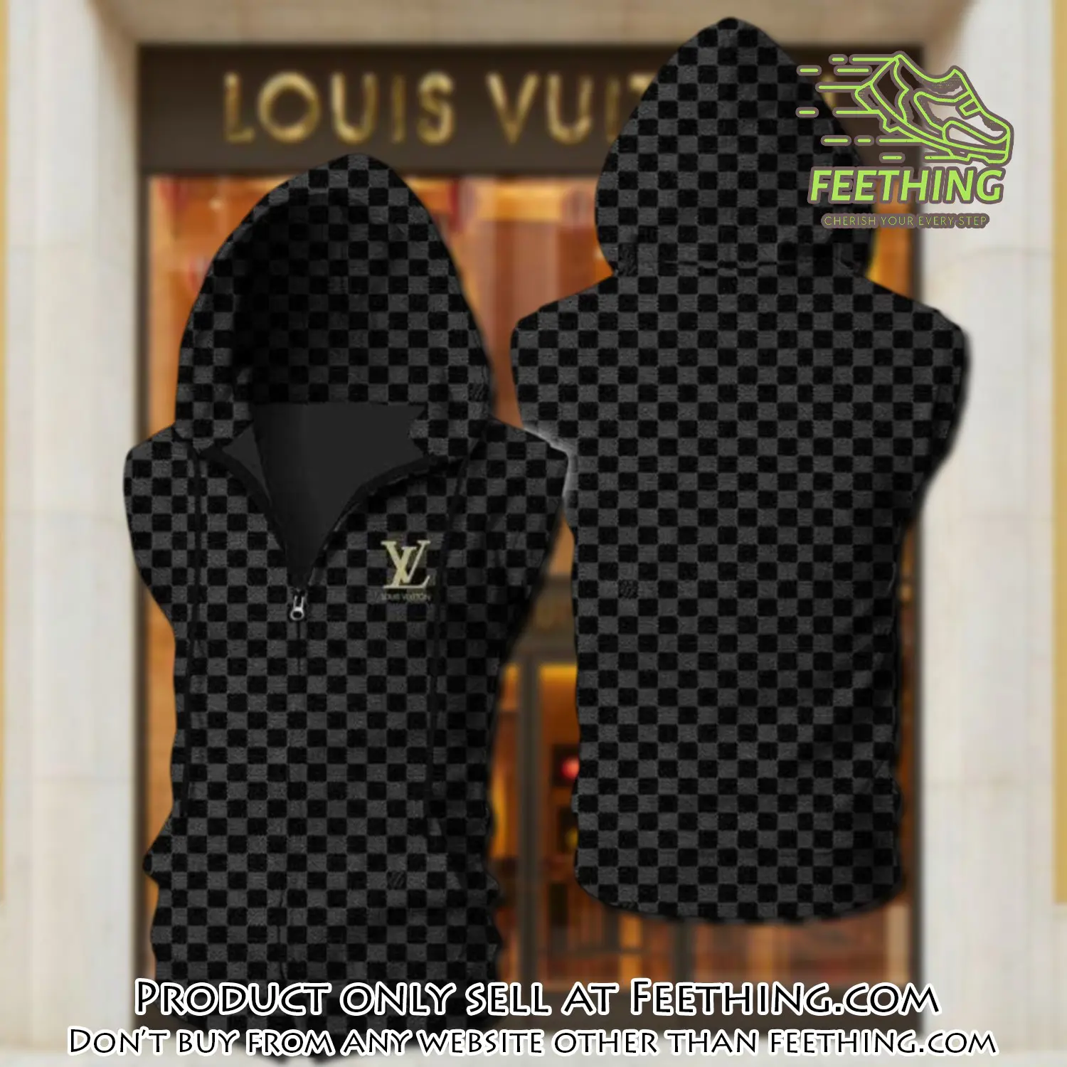 Louis vuitton black unisex sleeveless zip up hoodie luxury for men women szh009 ft5017573